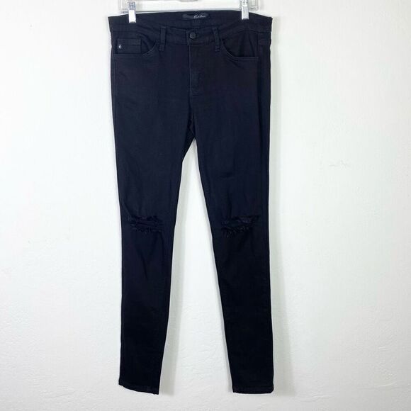 Kancan Naya Black Ripped Knee Distressed Denim Mid Rise Super Skinny Jeans 29 - Picture 2 of 8
